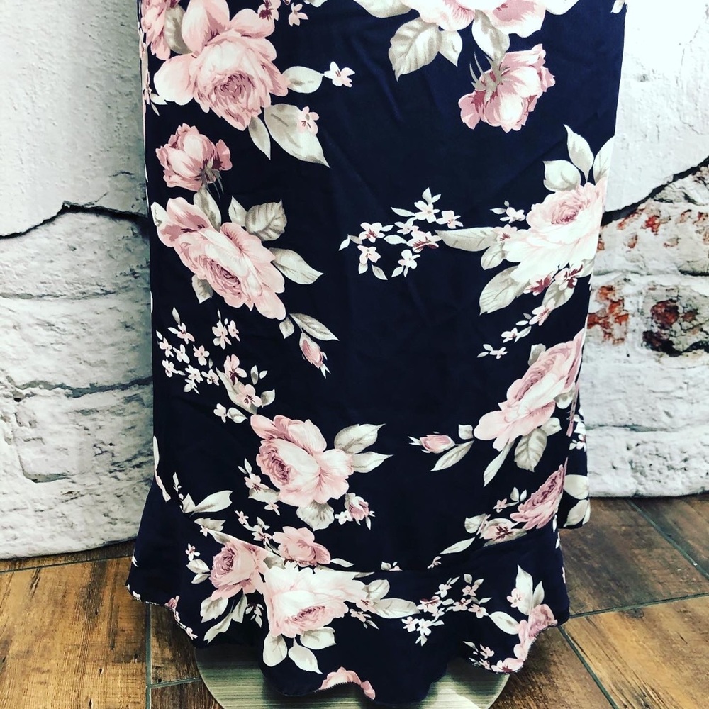 SOLDNWT Rose Gal Navy Blue Pink High Low Dress - Picture 4 of 5